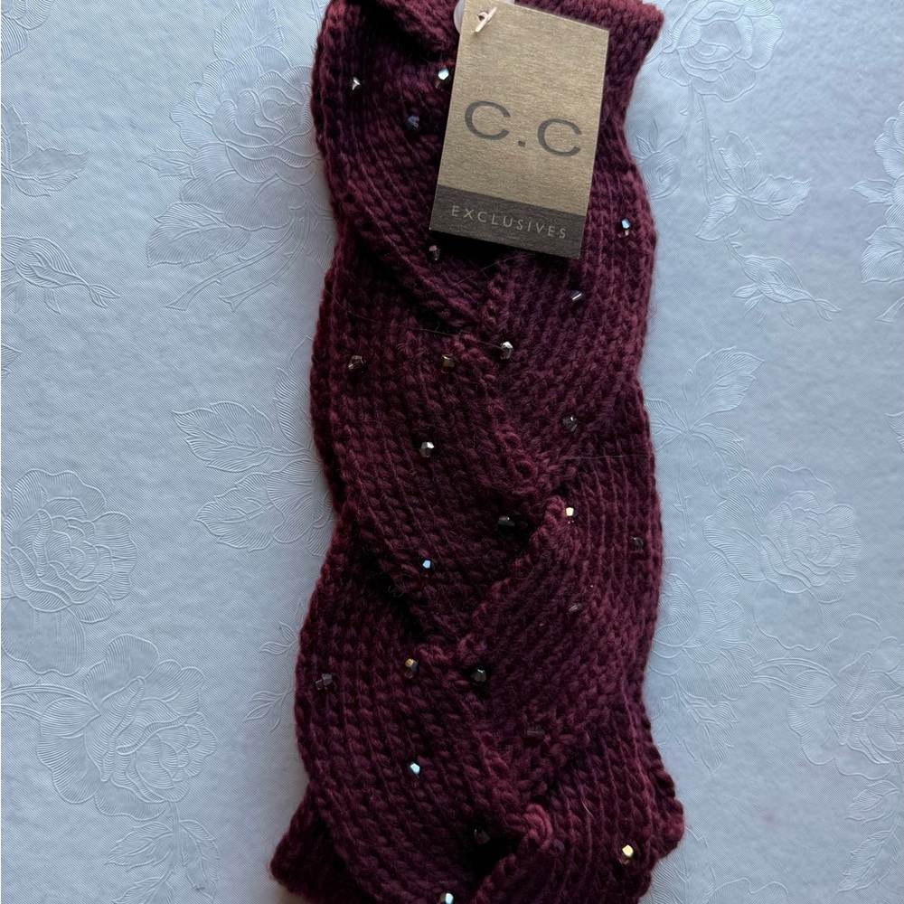 C.C Maroon Knit Headband with Beads